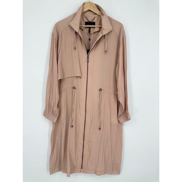 BCBGMAXAZRIA Quinn Long Trench Coat Full Zip Drawstring Jacket Cinch Waist Pink - Picture 6 of 13